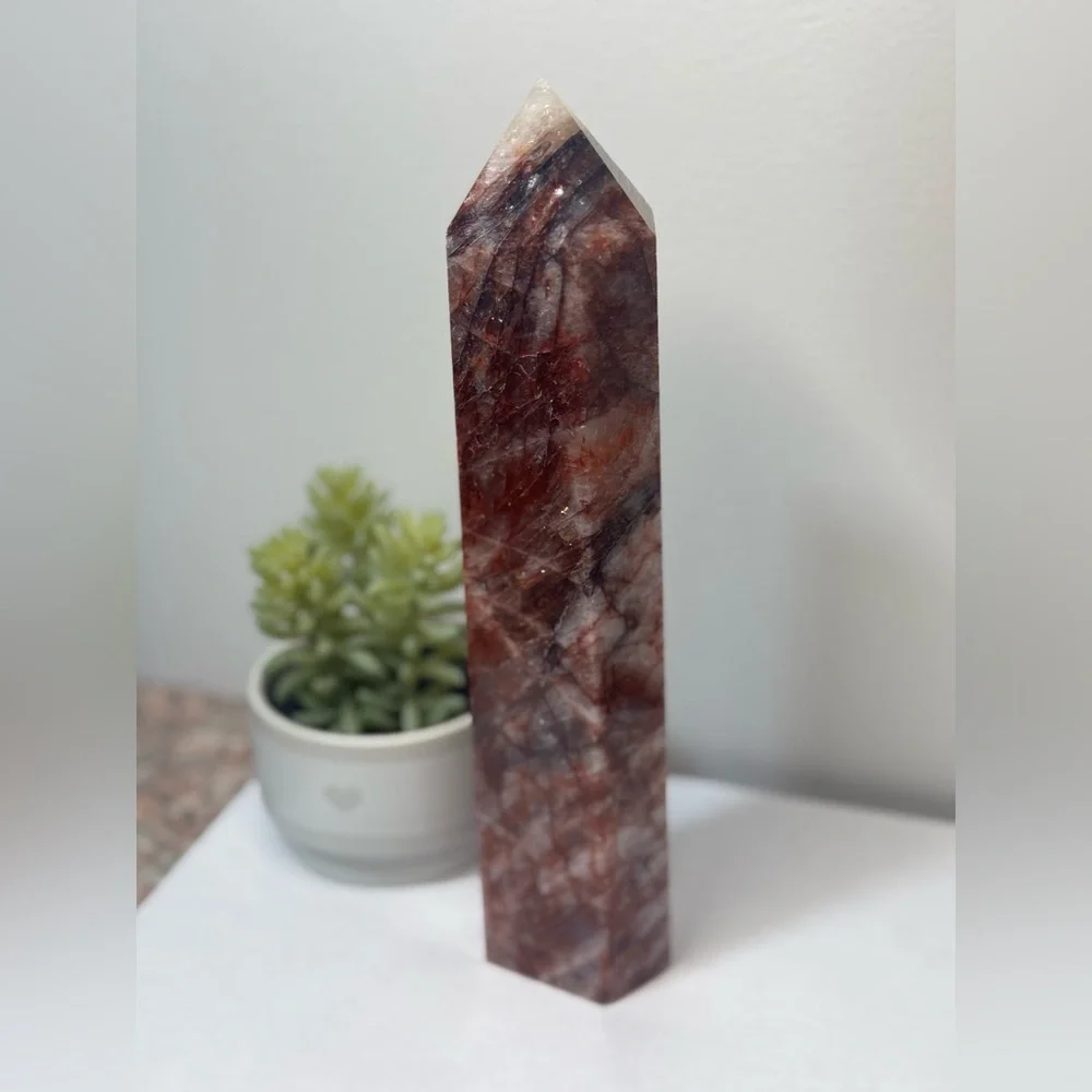 Huge Beautiful Fire Quartz Crystal Tower
